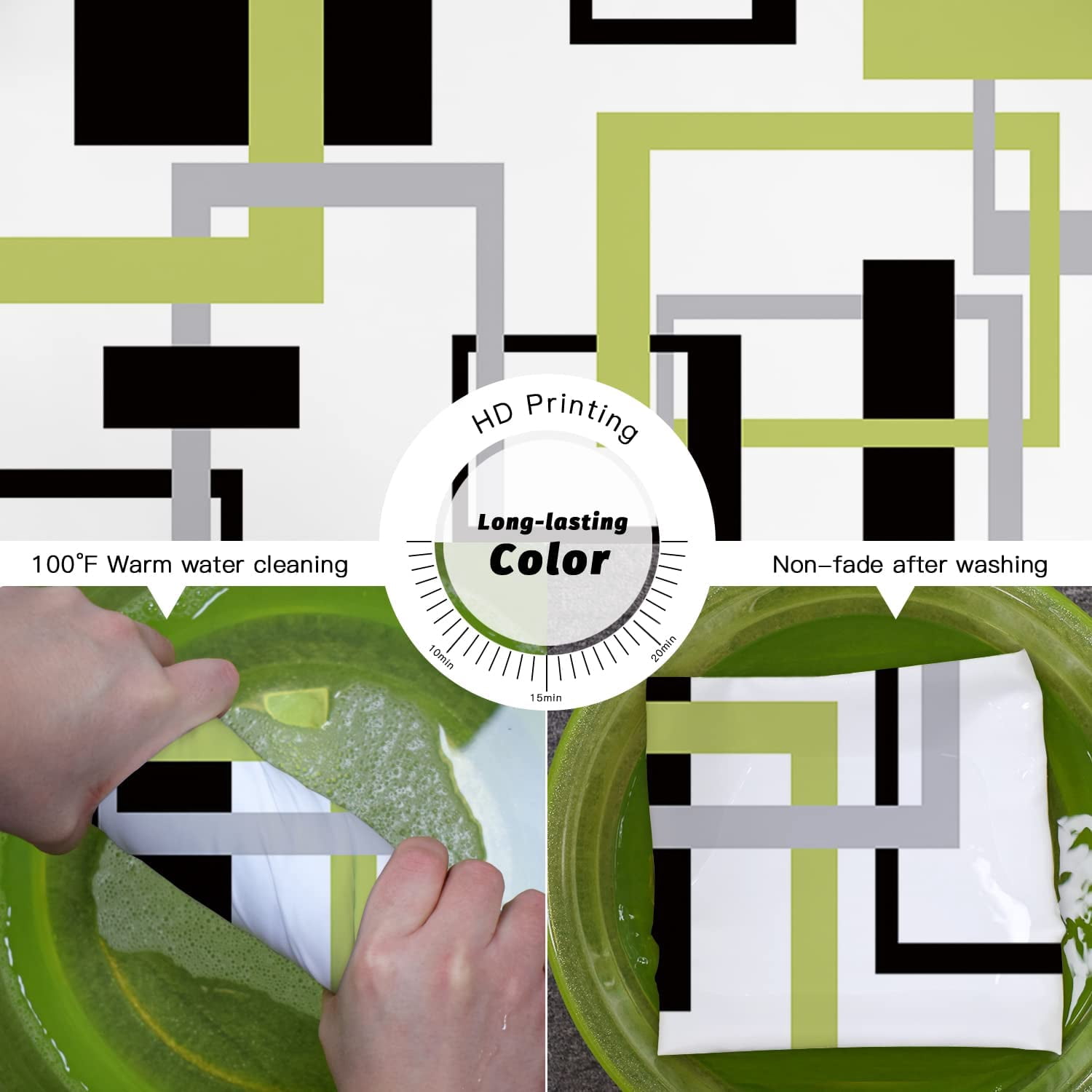 Green Black Geometric Shower Curtain Set Neutral Abstract Shower Curtains for Bathroom Modern Bathroom Decor Polyester Fabric-72" x 72"