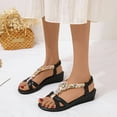 thumbnail image 2 of BADHUD Rhinestone Flat Sandals for womens Girls Low Wedge Sandals Cute Strappy Slip on Open Toe Slide Sandals Summer Comfortable Dress Bohemian Pearl Crystal Flat Sandals, 2 of 5
