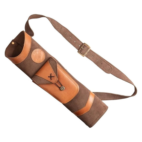 Superlite Traditional Shoulder Back Leather Arrow Quiver with Large Pouch, Brown, One Size (AT100BQ)