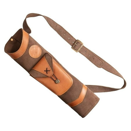 Superlite Traditional Shoulder Back Leather Arrow Quiver with Large Pouch Brown One Size (AT100BQ)