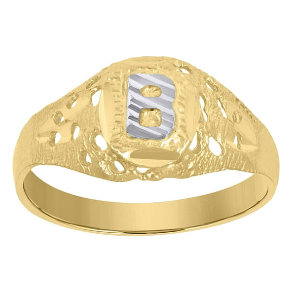10kt 10k Two-Tone Gold Mens Diamond-Cut Textured Oval Initial Letter B Band Ring