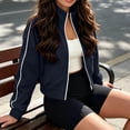 thumbnail image 4 of PRINxy Women's Lapel Collar Full Zip Contrast Stripe Athletic Jacket With Side Pockets Elastic Trim Outerwear For Fitness Class Black XL, 4 of 9