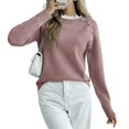 thumbnail image 3 of Women Sweaters Casual Long Sleeve Crewneck Cable Knit Oversized Crochet Sweater Pullover Tops Dark Pink S, 3 of 8