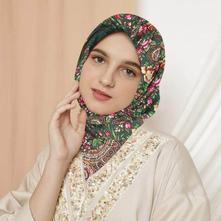 MRULIC Head Women Lady Neck Vintage Muslim Shawl For Islam Printing Wrap  Scarf Bandanas Scarf Travel Hair Neckerchief Women Scarf FolkCustom Wrap  Flowers Scarfs Silk Scarves C + One size 