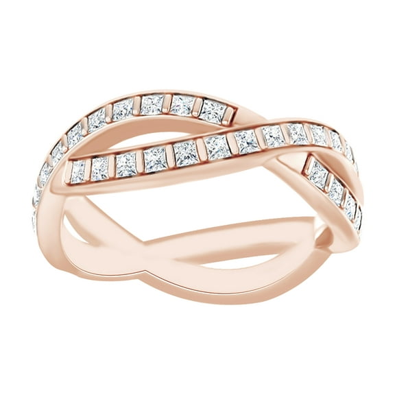 AFFY Princess White Natural Diamond Crossover Eternity Band Ring In 14K Solid Rose Gold (0.9 Ct) By
