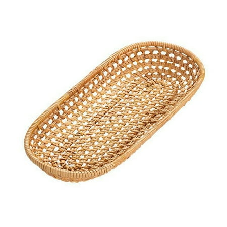

Rattan Bread Basket Oval Hand-Woven Tea Tray Food Serving Platter for Dinner Parties Coffee Breakfast L