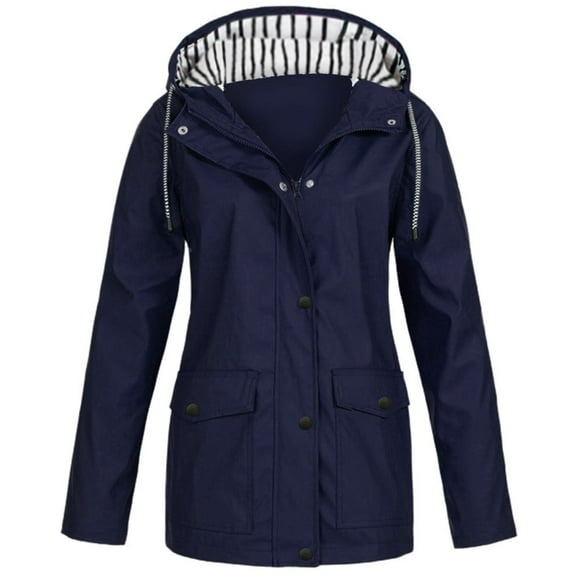 ERFCXS Fleece Jacket Women Fleece Zip up Jacket Solid Rain Waterproof Plus Raincoat Windproof Hooded Women Jacket Outdoor Women's Coat Lightweight Jacket Dark Blue M