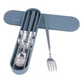 thumbnail image 1 of 304 Stainless Steel Fork Spoon Chopsticks Set Flatware Reusable Utensils Set for Students Office WorkersBlue Silver, 1 of 5