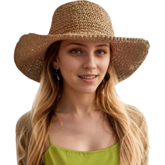 Kukuzhu Womens Floppy Straw Sun Hat Packable Wide Brim Summer Beach Hat Foldable Crochet Bucket Hats