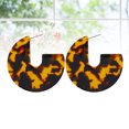 thumbnail image 1 of ADDHAT 2Ud Coffee Color Geometric Drop C Shape Earrings with Irregular Resin and Ethnic Leopard Design, 1 of 8