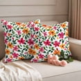 thumbnail image 2 of Red Yellow Floral Pillow Covers 2 Pack Retro Spring Leaves Flowers Pillowcase Waterproof Outdoor Throw Pillow Cover for Patio Garden Square Cushion 16”x16”, 2 of 9