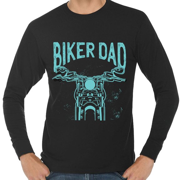 Big Size Biker Dad Graphic Long Sleeve Crewneck Tee - Black XL