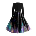 thumbnail image 6 of Women's Casual Fashion Long Sleeve Christmas Graphic Printed Vintage Dress with V Neck for Retro Style and Holiday Parties, Ideal for Women's Casual Wear,Royal Blue,3XL, 6 of 6