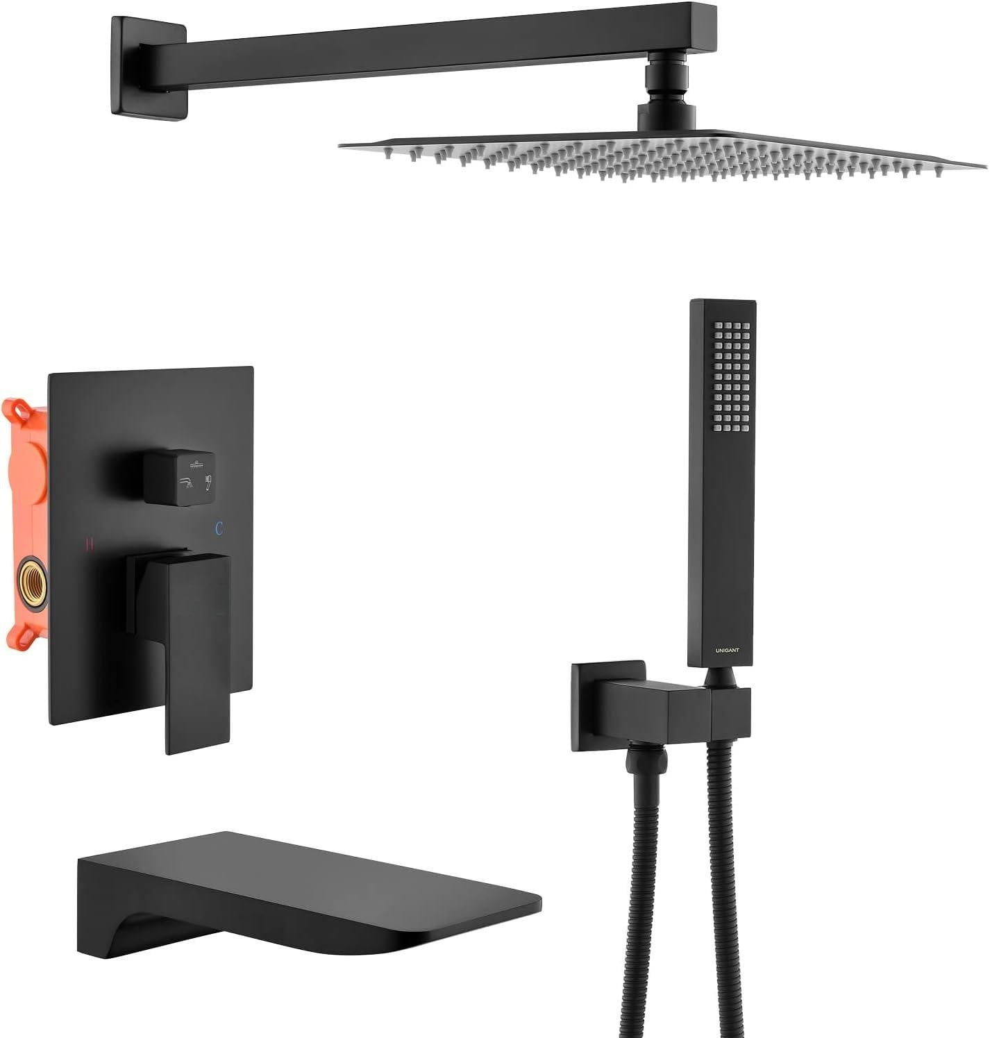 Rainfall Shower System Wall Mounted with High Pressure 10 inch black