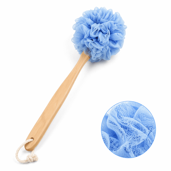 Artrylin Large 13.8 x 4.8in Loofah Back Scrubber for Shower, Long Handle Nylon Mesh Back Washer Bath Sponge, Soft Exfoliating Luffa Shower Body Brush for Men Women, Daily Bathing & Spa (Blue)