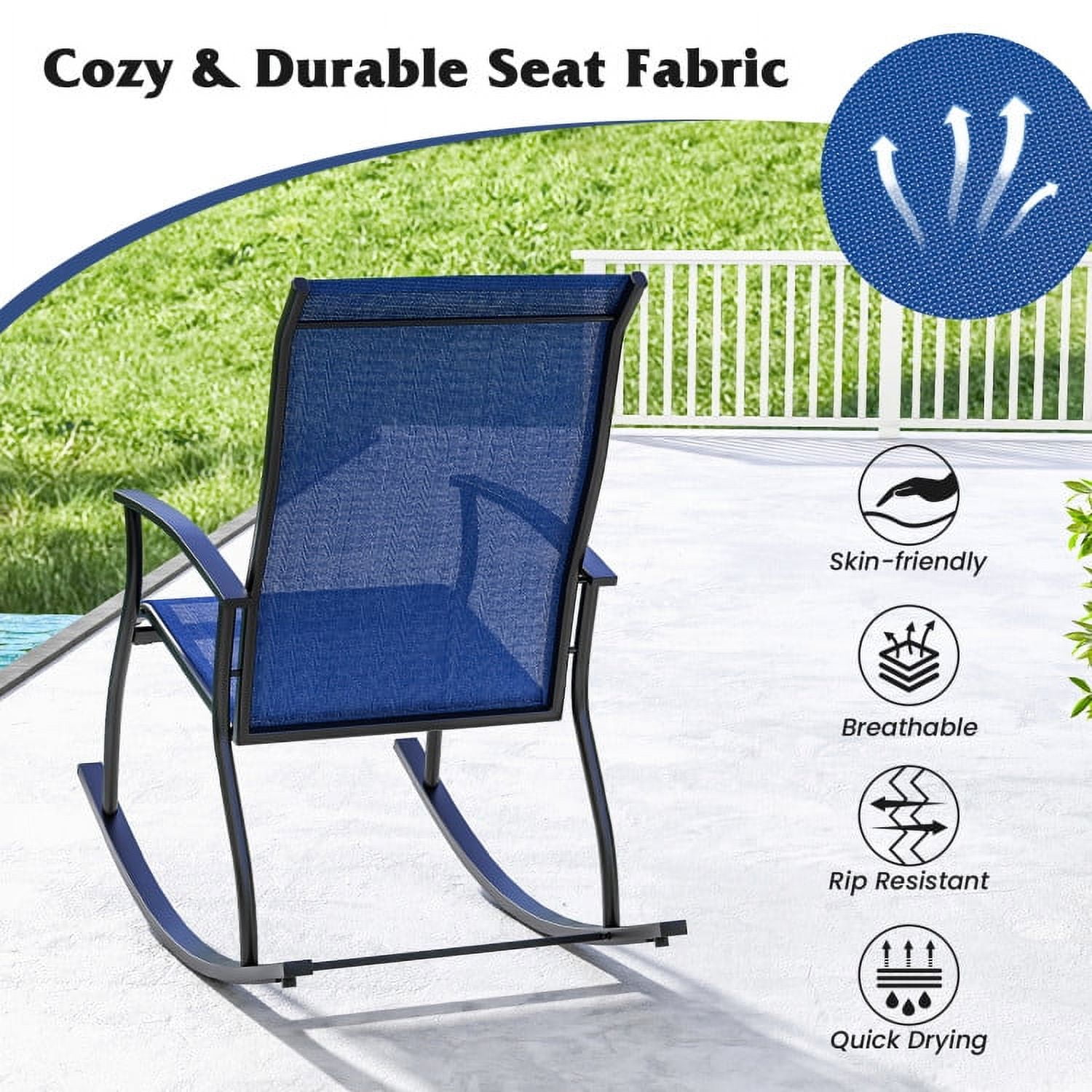 Aimee Lii 3 Pieces Outdoor Zero Gravity Rocker for Lawn, Porch, Backyard, Comfortable, Navy Aimee Lii 3 Pieces Outdoor Zero Gravity Rocker for Lawn, Porch, Backyard, Comfortable, Navy