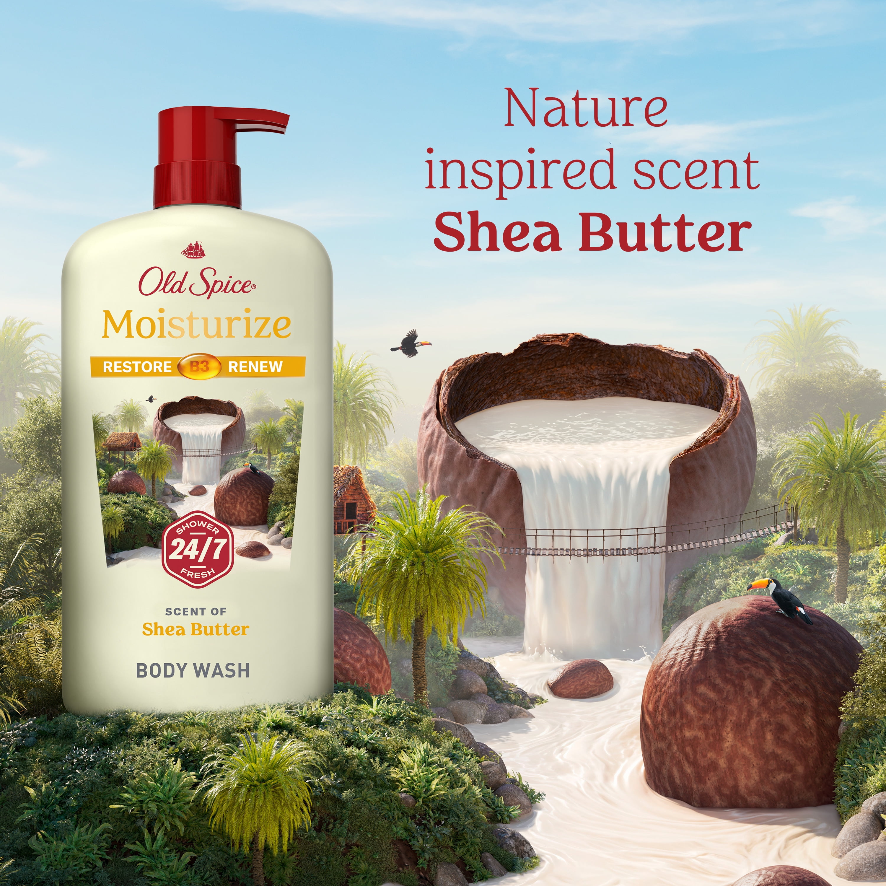 (2 pack) Old Spice Men's Body Wash Moisturize with Shea Butter, All Skin Types, 30 fl oz