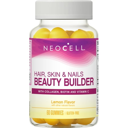 NeoCell Hair, Skin & Nails Beauty Builder, 3-in-1 Support Gummies; with Collagen, Biotin and Vitamin C; Gluten-Free; Lemon; 60 Gummies; 30 Servings