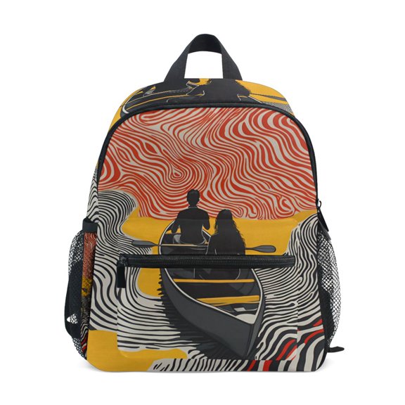 FORMRS Kids School Backpack with Front Zippered Pocket 12" Student Travel Daypack, Striped Boat