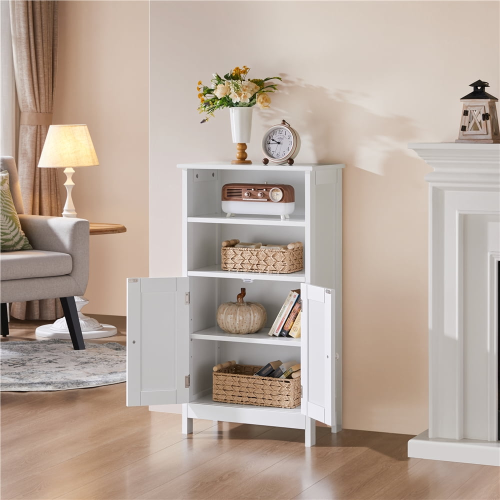 Yaheetech 5-Tier Bathroom Floor Cabinet with Double Door and Adjustable Shelf, White