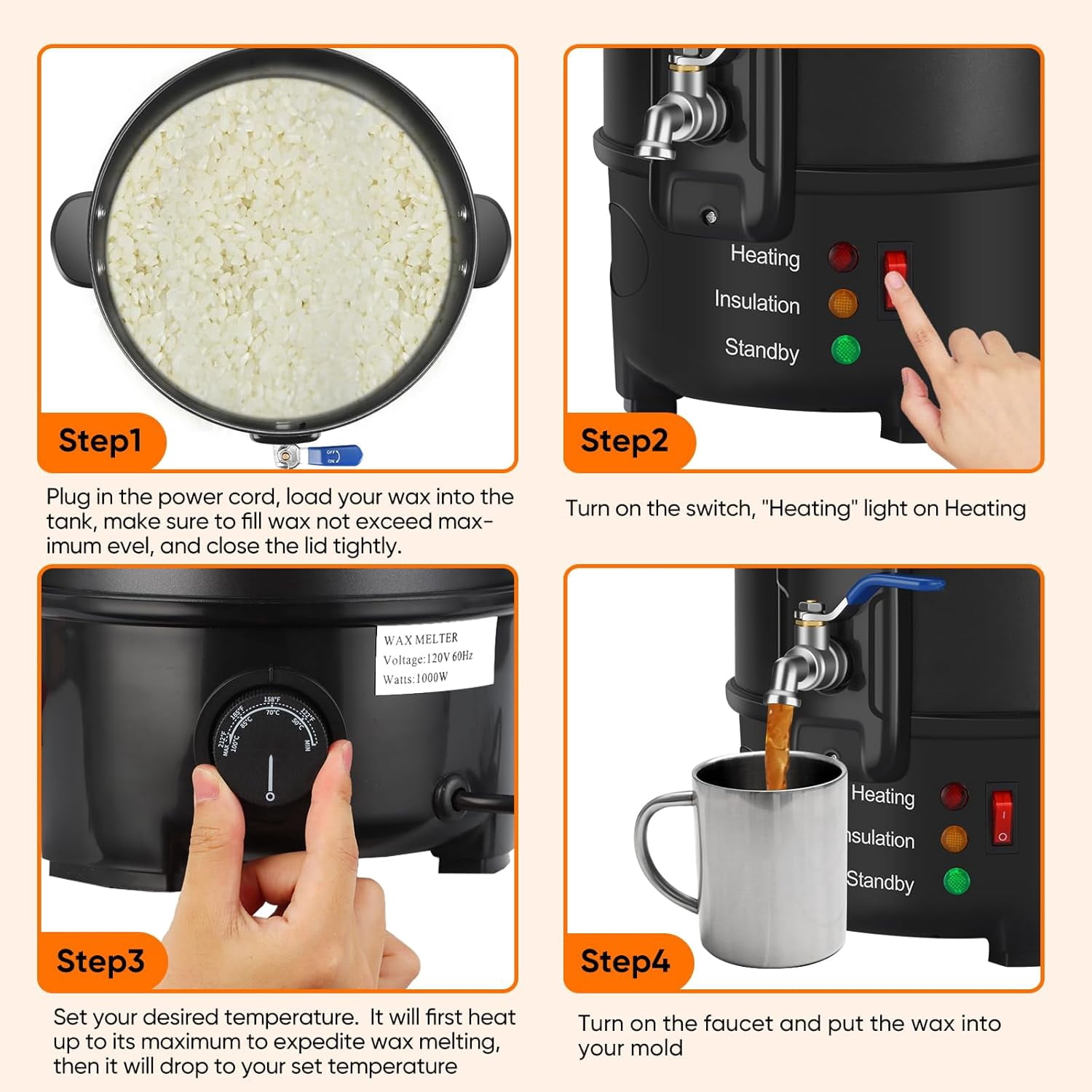 Panghuhu88 Wax for Candle Making, 4L Candle Making Wax Melting Pot with Temp Control, Soap Melter for soap Making Supplies,Electric Non-Stick Candle Wax Melter for Candle Soap Business and Home
