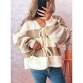 thumbnail image 6 of Women'S Loose Casual V-Neck Long-Sleeved Sweater Jacket Striped Contrast Lace-Up Knitted Cardigan Khaki XL, 6 of 9