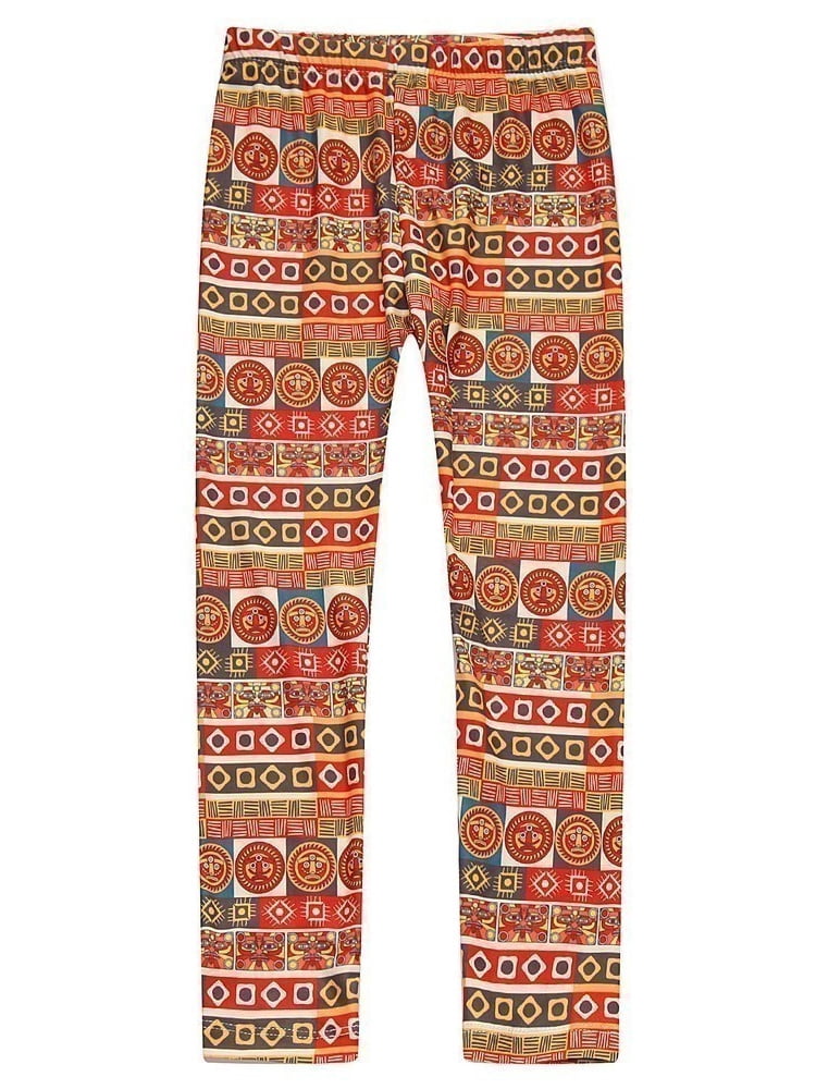 Little Girls Orange Geometric Patterned Stretch Pants 26