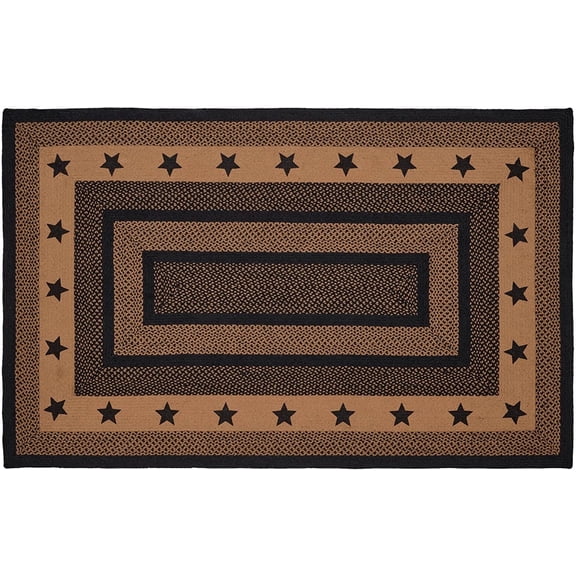 VHC Brands Farmhouse Star, Braided Jute Area Rug, Non-Skid Pad, Rectangle, Black Tan, 60x96