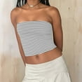 thumbnail image 5 of Striped Tube Tops for Women Teen Girls Strapless Off Shoulder Y2k Crop Bandeau Top Sleeveless Base Tee Summer (S, Silver), 5 of 7