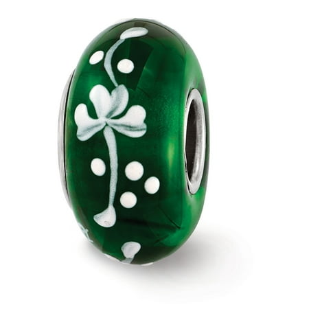 - Fenton Green Hand Painted Clover Glass & Sterling Silver Charm