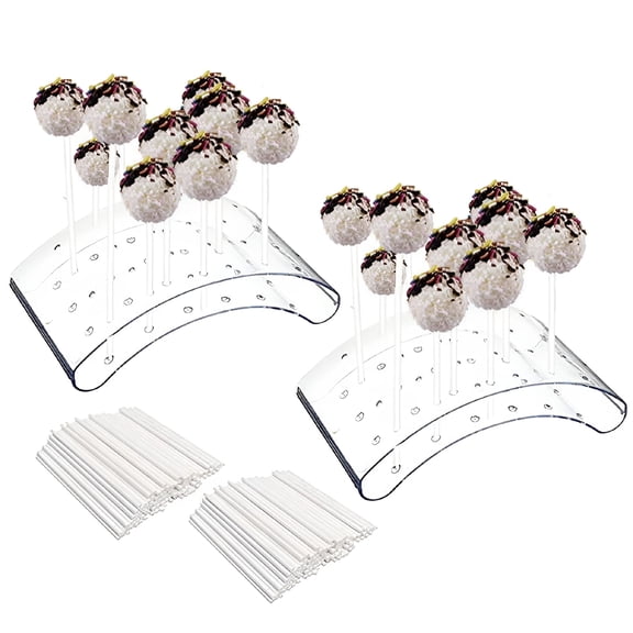 ACDANC 2pcs Lollipop Stand,20 Holes Lollipop Holder with 100 Lollipop Sticks Transparent Lollipop Display Curved Cake Pop Lollipop Shelf for Wedding Baby Shower Birthday Party Decoration
