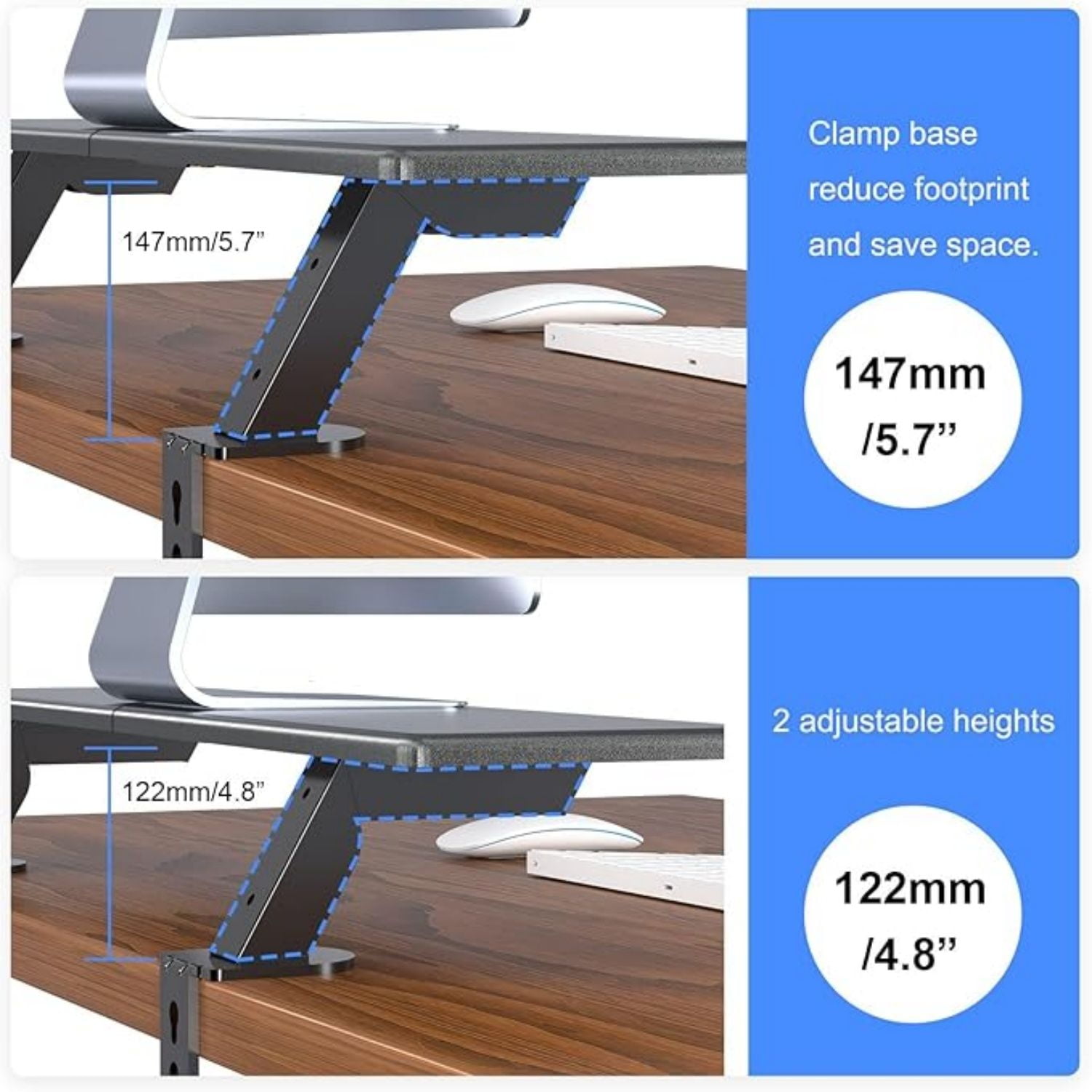 Clamp-on 32 Inch Dual Monitor Desk Mount Riser Shelf Computer Stands for 2 Monitor,Laptop,Printer, Notebook,32.2” x 7.8” x 5.7”