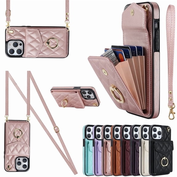 Kryonix for iPhone xs/x Wallet Case with Card Holder, PU Leather with Crossbody Lanyard Wrist Strap Kickstand Cover for Women Case,Purple/Pink/Blue