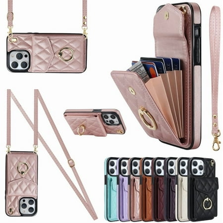 Kryonix for iPhone xs/x Wallet Case with Card Holder, PU Leather with Crossbody Lanyard Wrist Strap Kickstand Cover for Women Case,Purple/Pink/Blue