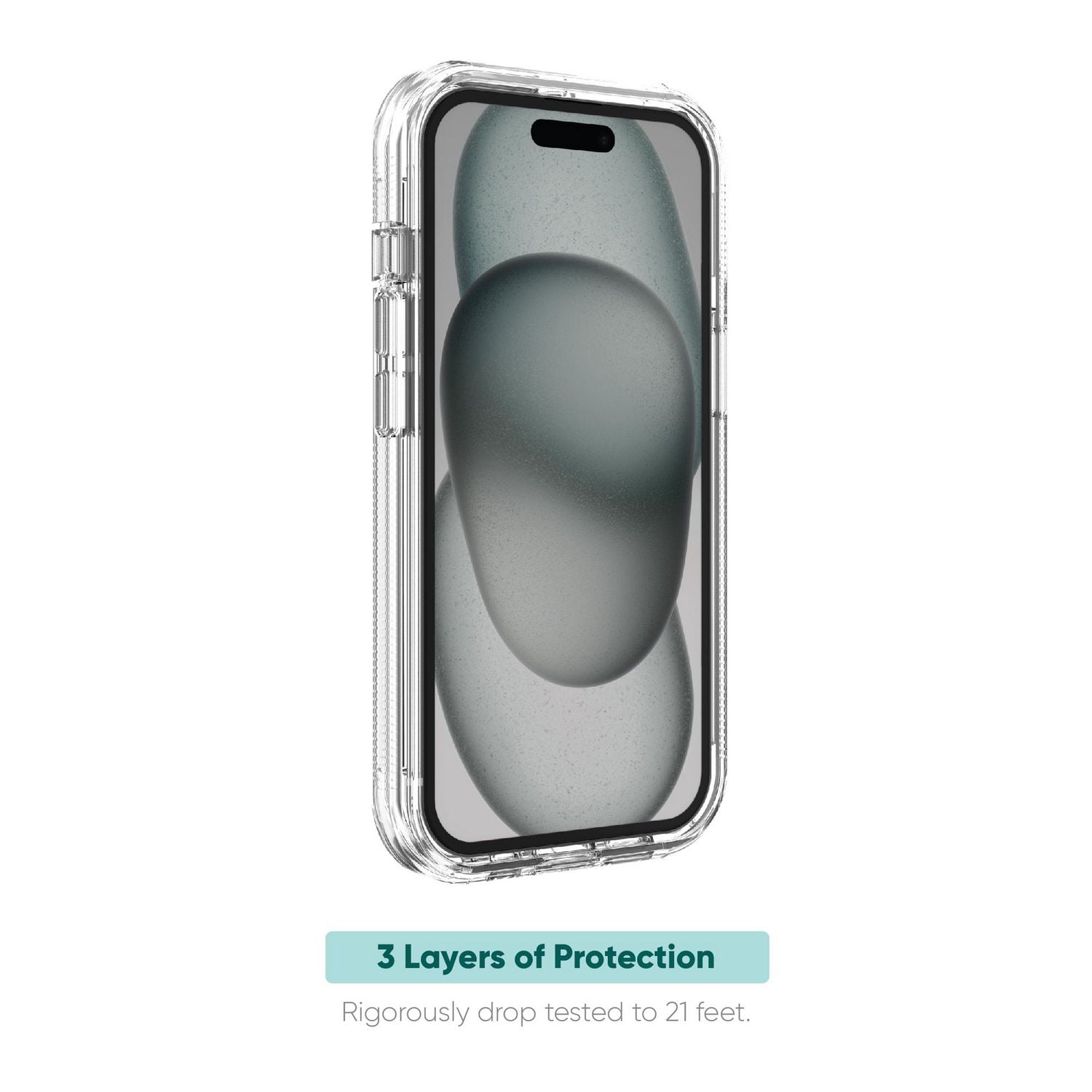 onn. Rugged Phone Case with Holster for iPhone 15 Plus / iPhone 14 Plus – Clear