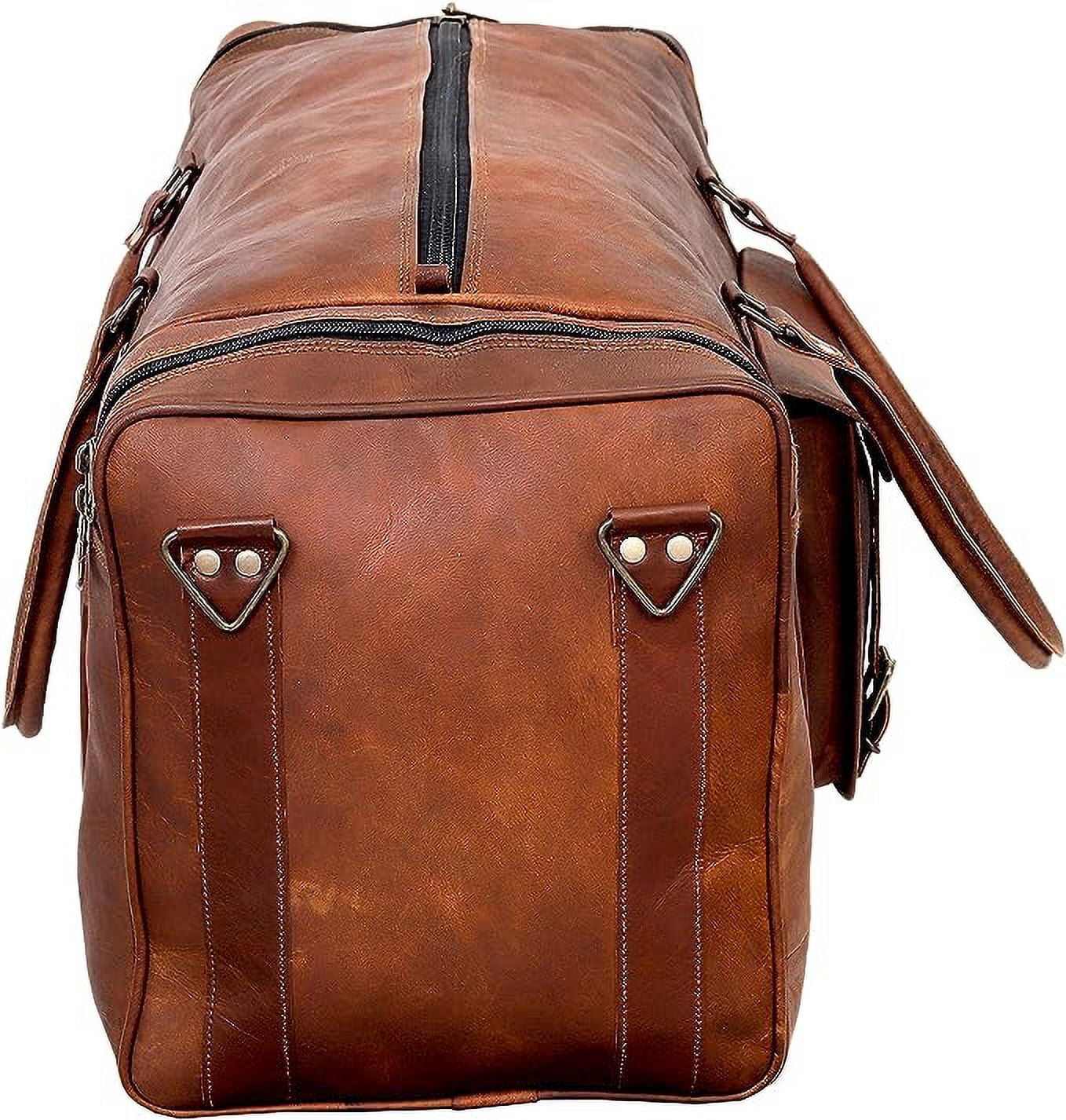 RUZIOON 24 Inch Luggage Leather Handmade Duffel Bag Carryall Weekender Travel Overnight Gym Sports Carry On Duffel Bag For Men And Women