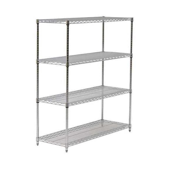 Wire Shelving Unit, 27"D x 72"W x 54"H, 4 Shelves, Chrome