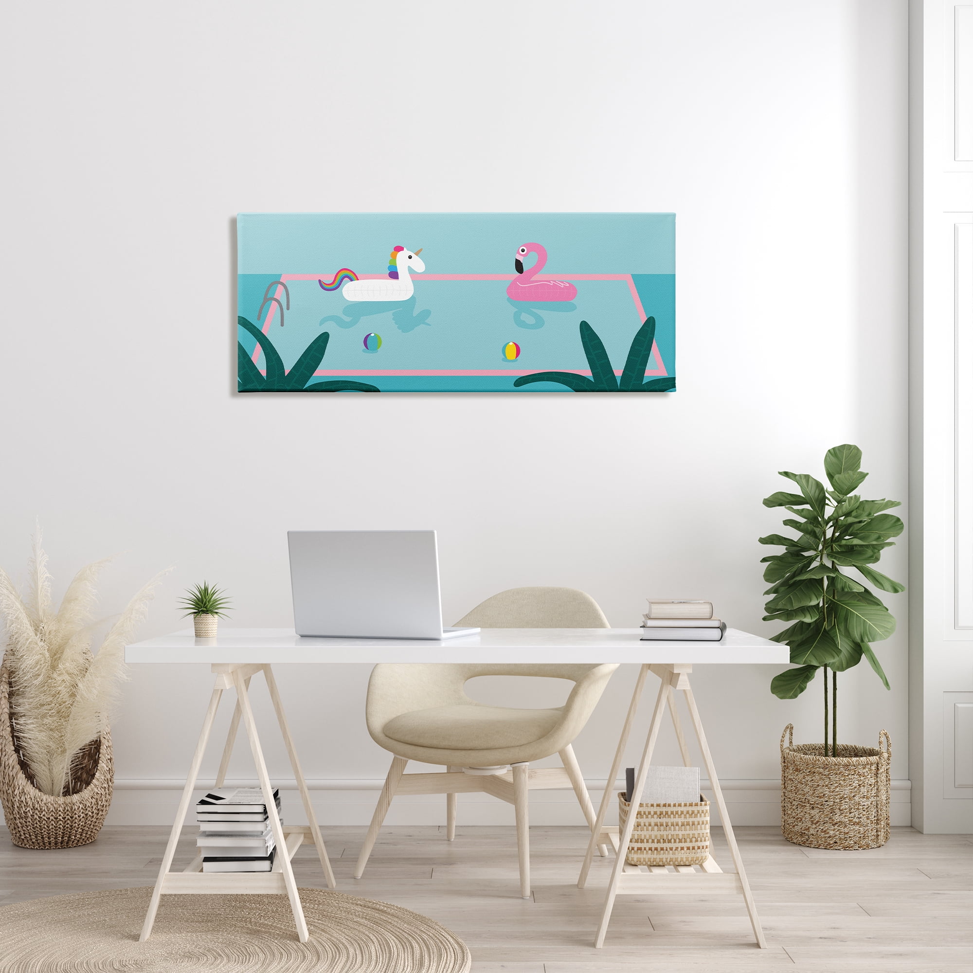 Stupell Industries Unicorn Flamingo Tropical Pool Water Floats, 20 x 48, Design by Make Much Studios