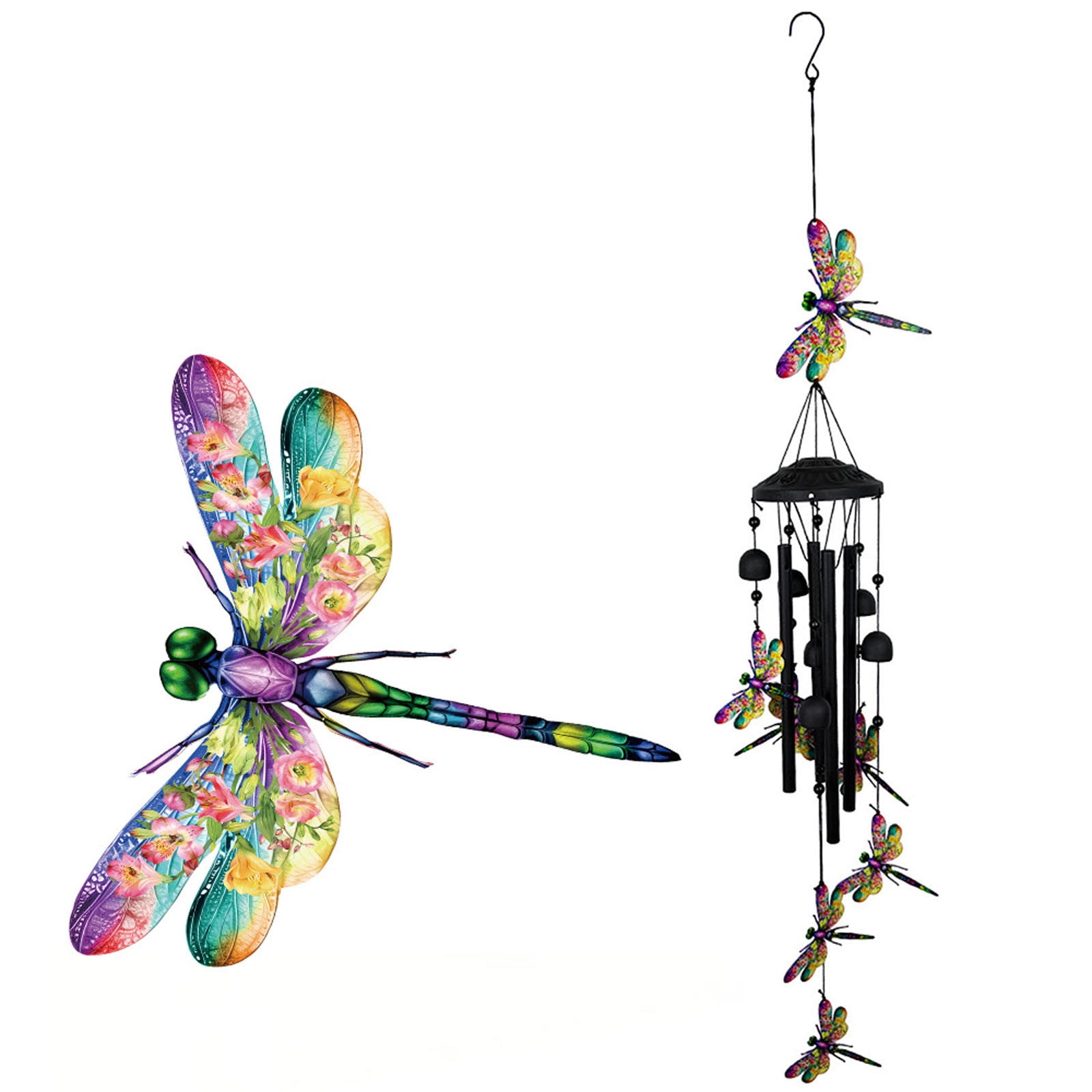 Metal Wind Chimes for Outdoor Garden Home Décor Sleek Modern Tubing Sculpture with Resonant Tones and Tuned Chimes for Elevated Ambience 29x12x6 cm DragonflyB