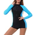 thumbnail image 2 of inhzoy Women Solid Long Sleeve Upf 50+ Boyleg Swimsuit One Piece Shorty Wetsuit for Surf/Dive/Swim Black&Sky Blue L, 2 of 5