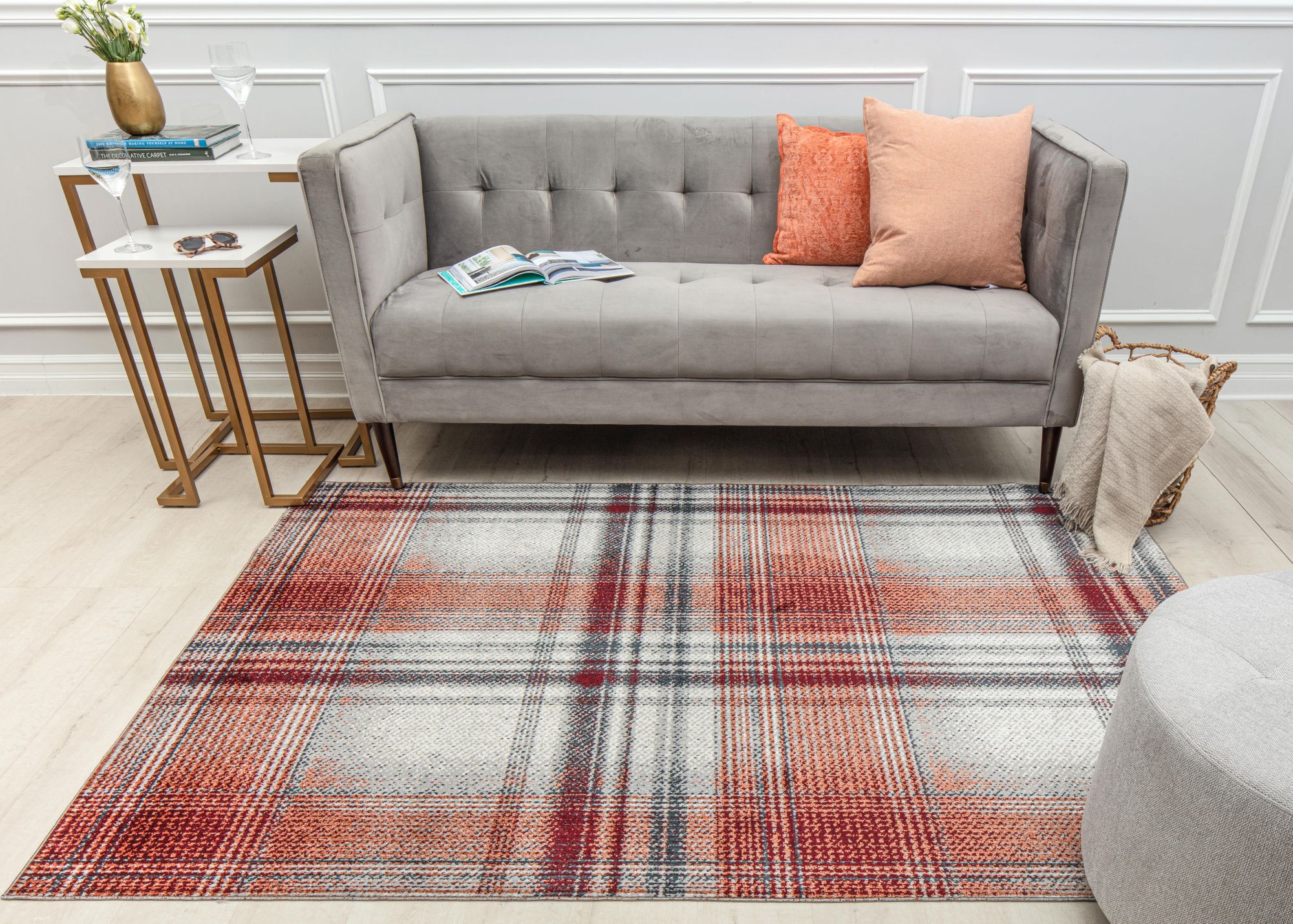 Rugs America Jaelyn JD50C Ruby Rapids Plaid Contemporary Red Area Rug, 5'3" x 7'0"