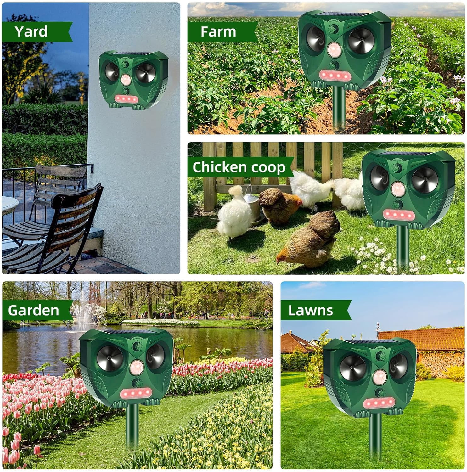 KingFurt 2PCS  Ultrasonic Animal Repellent, Waterproof Cat Deterrent Outdoor with Motion Detection & LED Flash Light for Yard