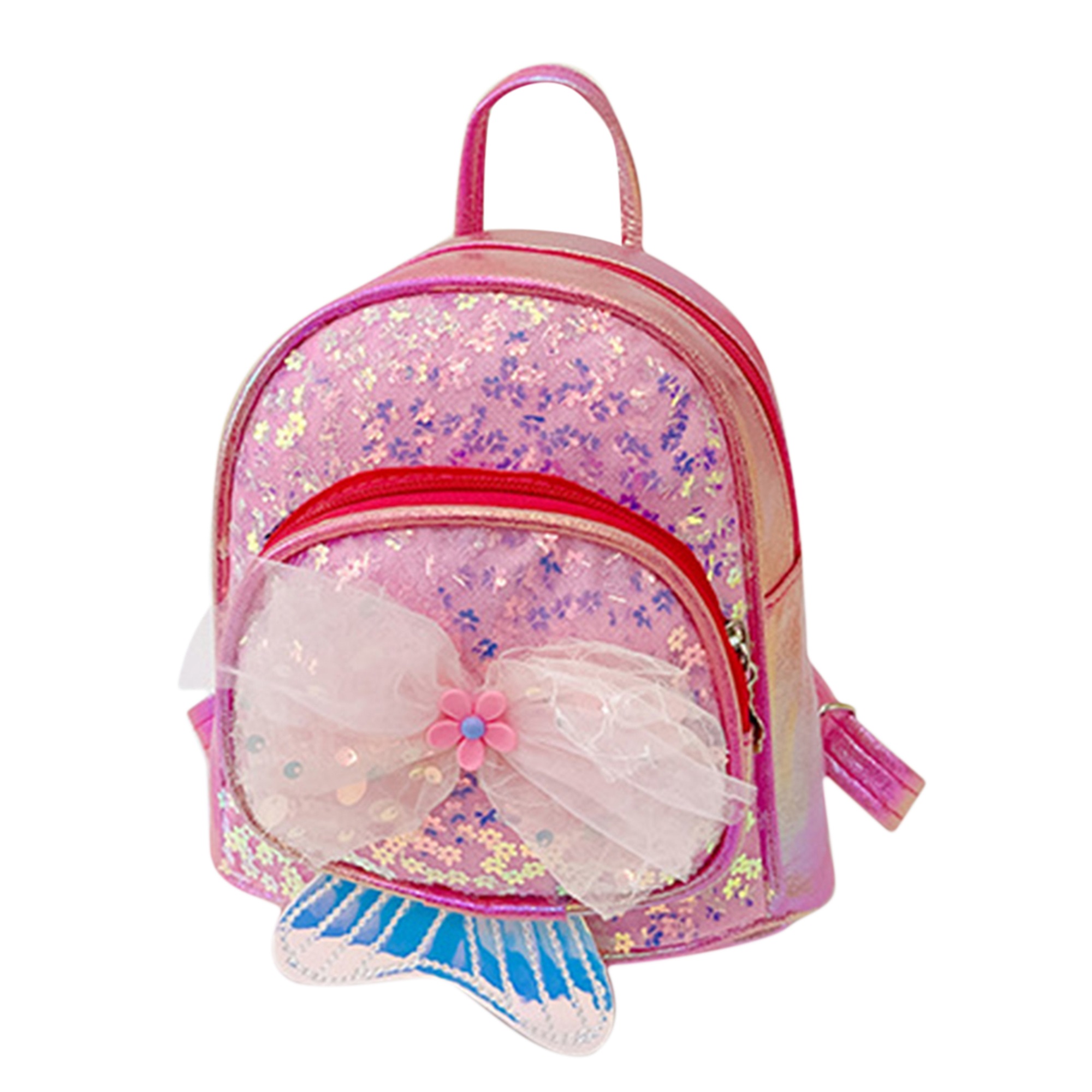 One opening Girls Backpack Sequin Bow Fishtail Design Zipper Closure