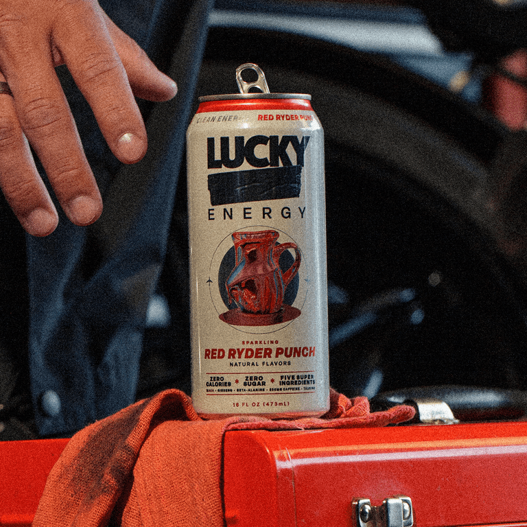 Lucky Energy Drinks, Red Ryder Punch, 12-Pack, 16 fl oz, 200mg