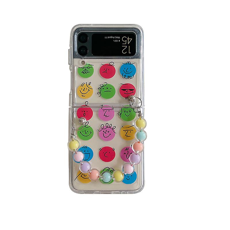 Étui Transparente Compatible avec Samsung Galaxy Z Flip 3 avec Chaîne Ccartoon, Motif Souriant
