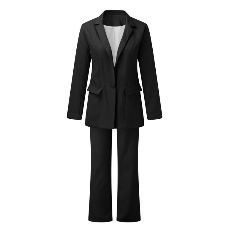 Women's Casual Solid Long Sleeve Suits Button Coat High Waist Long