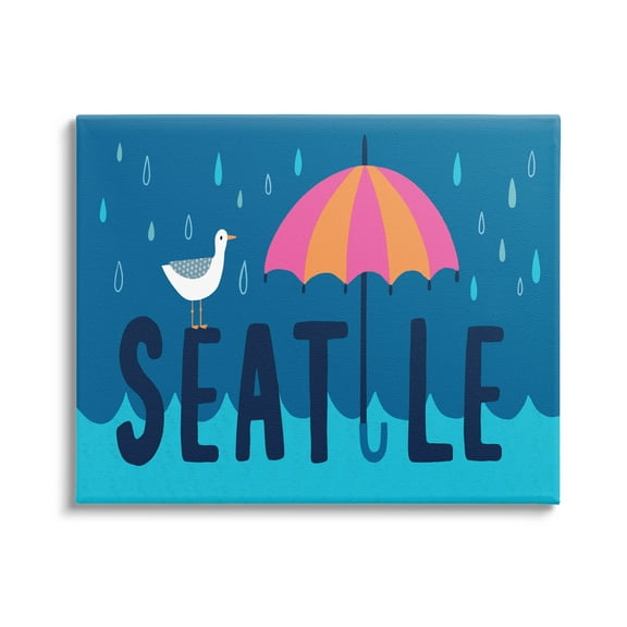Seattle Raindrops Falling Seagull Animals & Insects Graphic Art Gallery Wrapped Canvas Print Wall Art