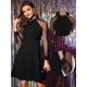 thumbnail image 2 of Vestido corto de manga larga con cuello simulado y panel transparente de malla elegante para mujer Negro XL, 2 of 4
