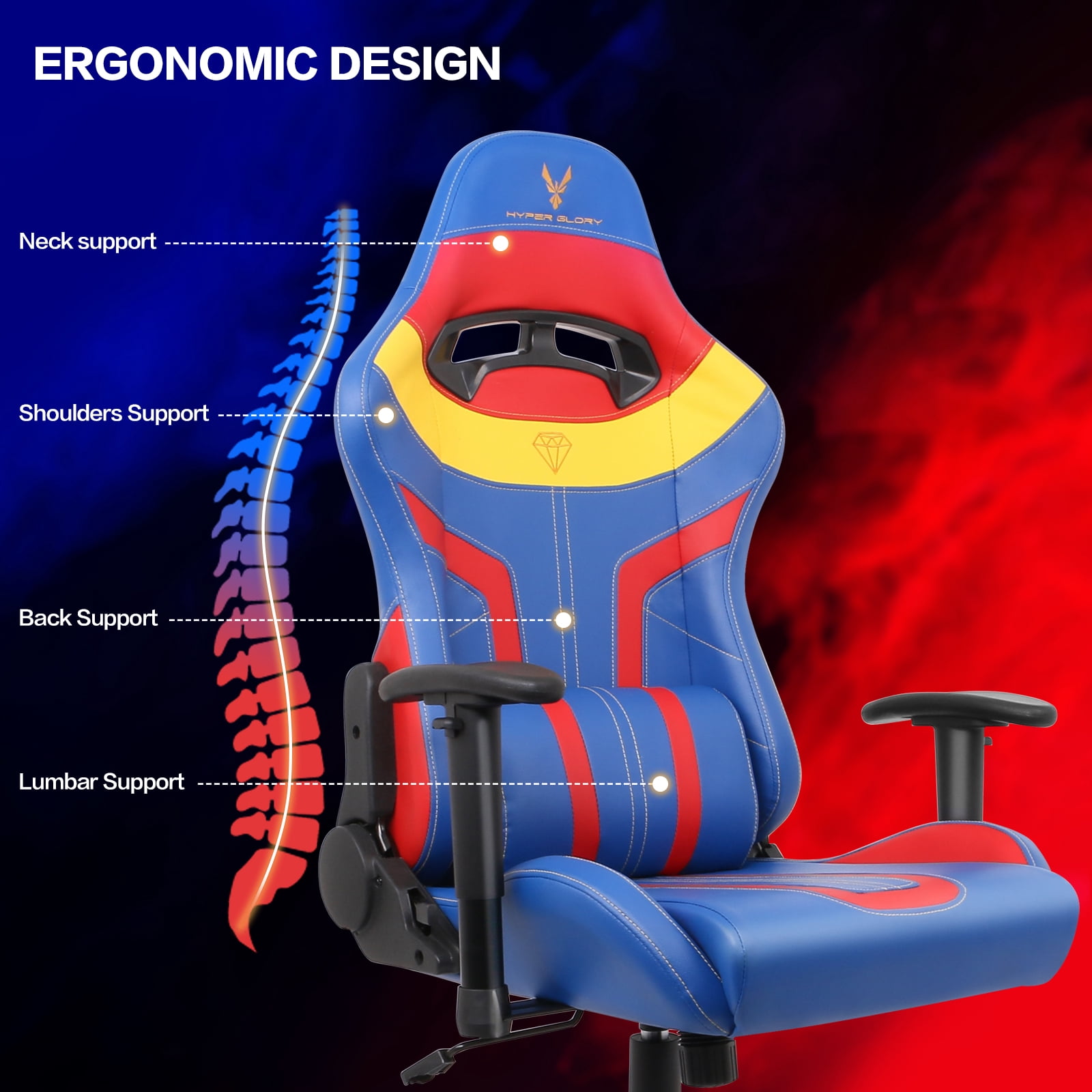 Ergonomic Video Gaming Chair Recliner | 360 Degree Swivel Computer Gaming Chair with Lumbar Support, Headrest, Height Adjustable for Study, Home Office, Blue Red
