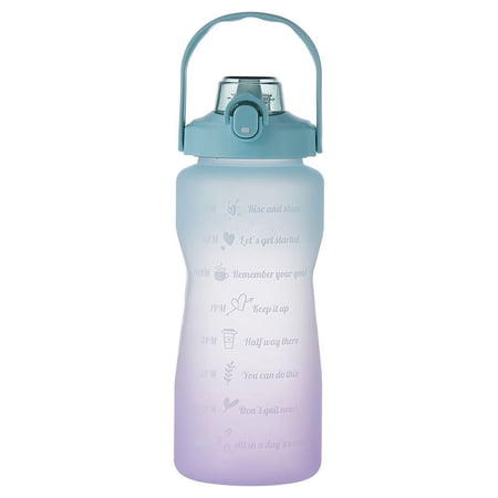 VATENIC Half Gallon/64 oz Water Bottle with Time Marker, Carry Strap and Motivational Quote, Leak-Proof BPA-Free,Green Purple
